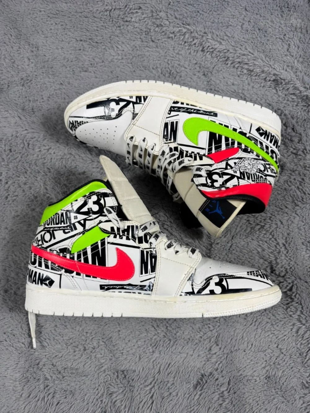 Jordan Air Jordan 1 Mid Shoes Men's 12 Multicolor All-Over Basketball 554724-119
